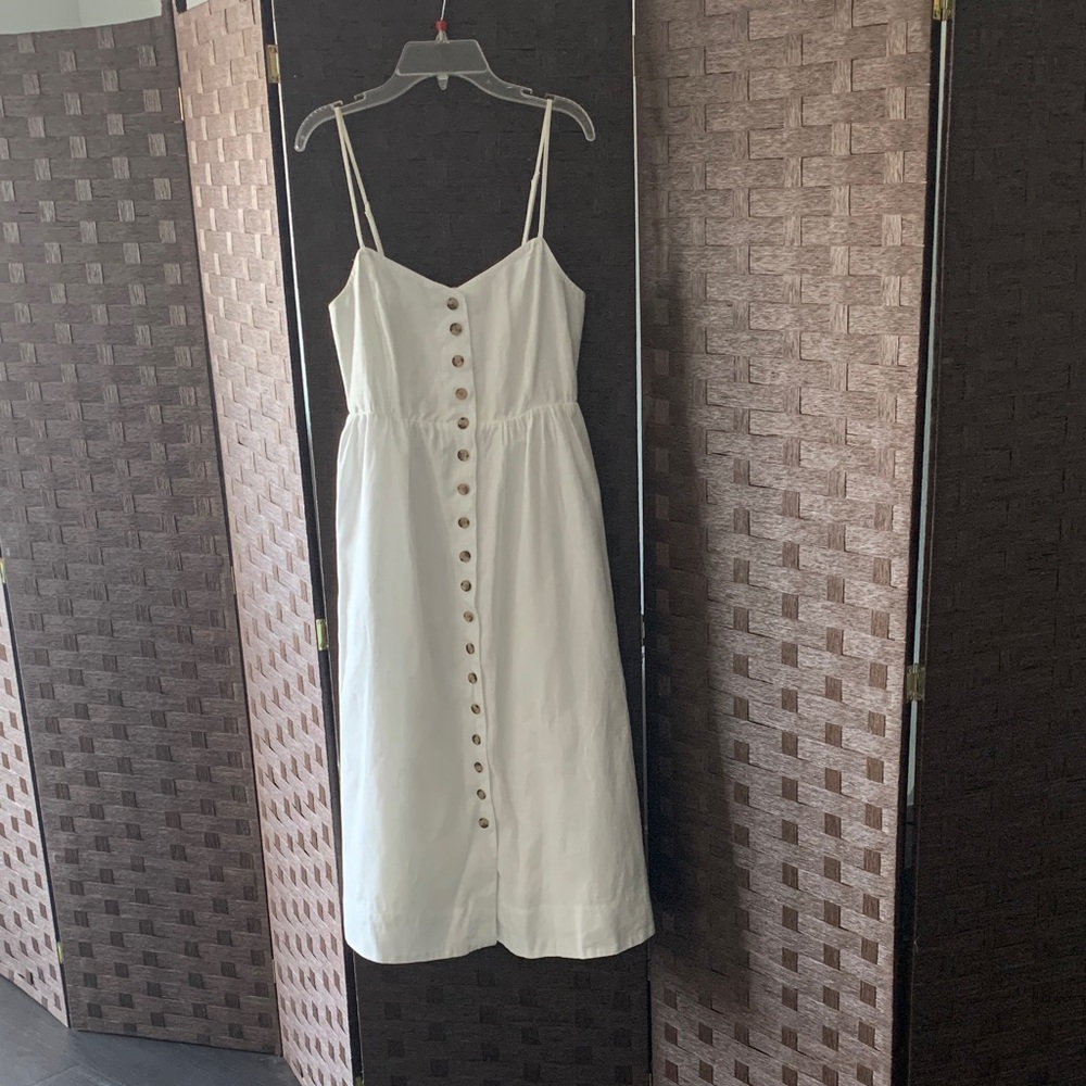# 3/47 Madewell White Midi Dress with Button-Down Front
